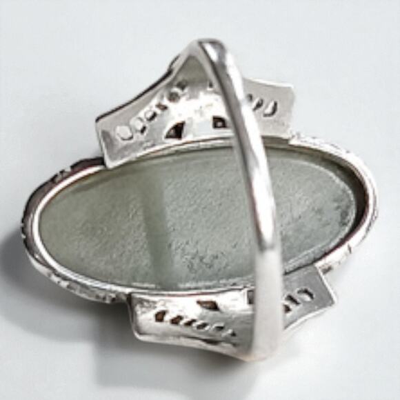 Vintage 925 Silver Nephrite Jade Ring Gold Fill Accent Size 7.5 Oval Stone - Picture 4 of 10